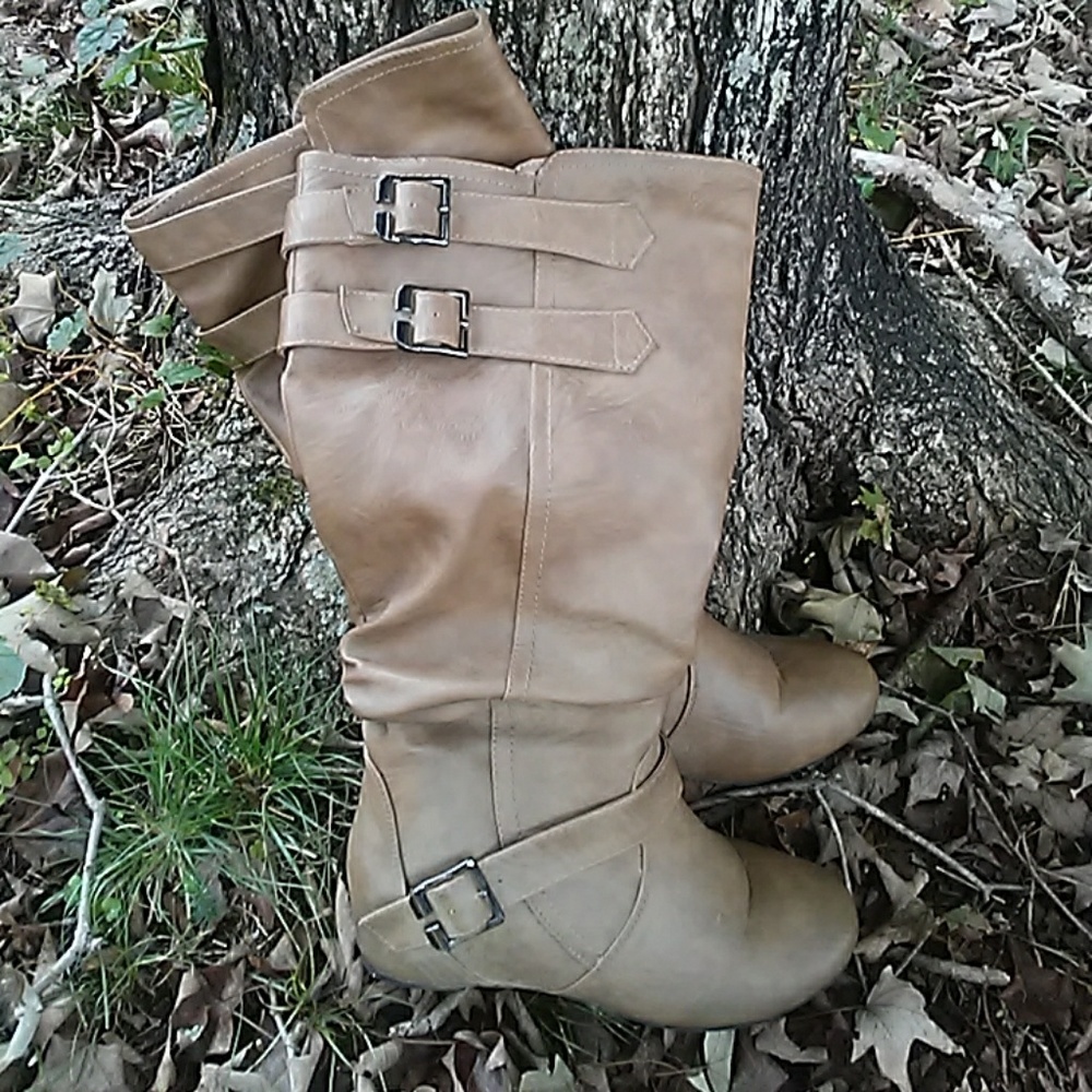 Brown Faux Leather Mid calf Boots